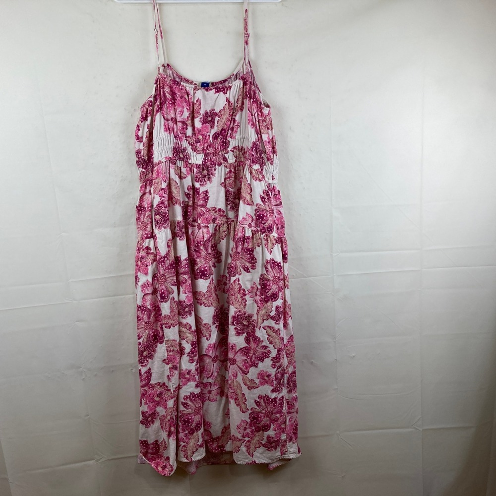 Old Navy Maxi Dress Womens XL Pink Floral Smocked Linen Blend Cottagecore Boho - Picture 8 of 8
